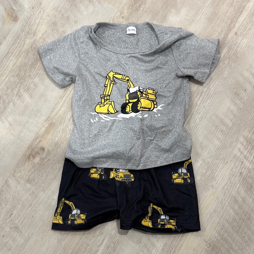Gray and Black Construction Pajama Set